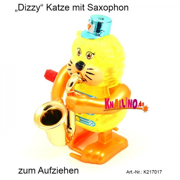 Dizzy Katze mit Saxophon zum Aufziehen
