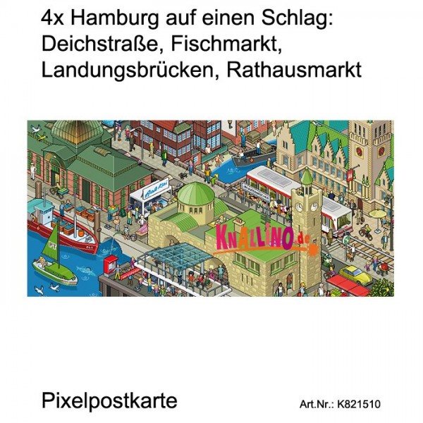 4x Hamburg auf einen Schlag: Deichstraße, Fischmarkt, Landungsbrücken, Rathausmarkt Pixe