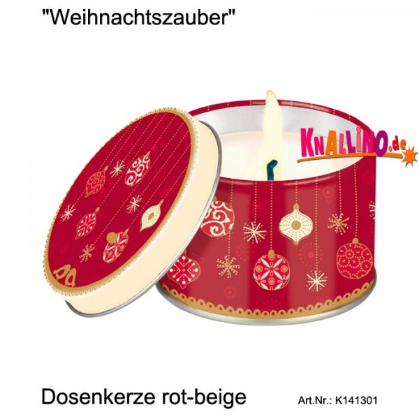 Weihnachtszauber Dosenkerze rot-beige