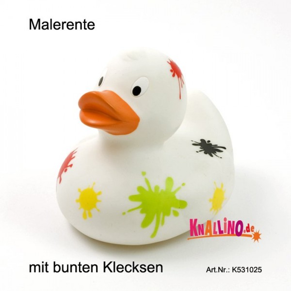 Malerente mit bunten Klecksen